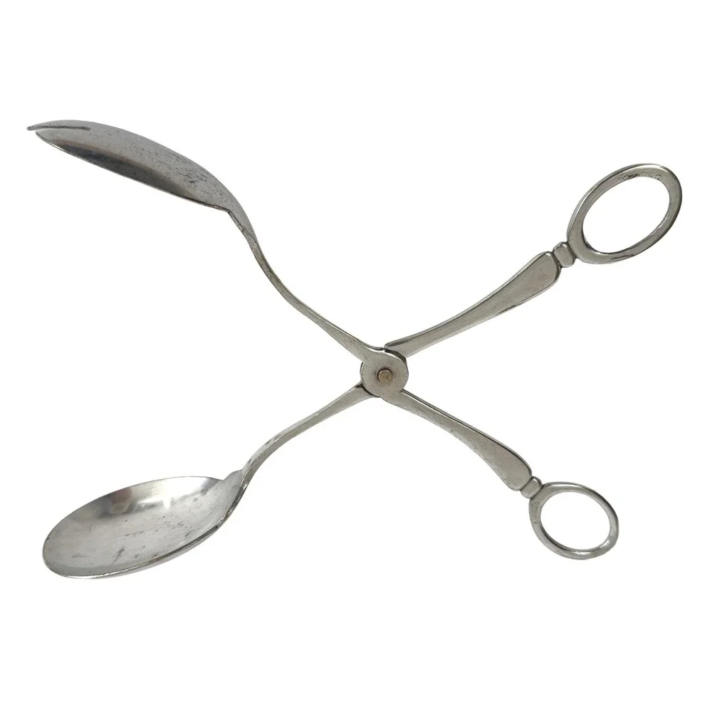 Vintage Japan Silverplated Scissor Handle Salad Serving Tongs Spoon Fork 9